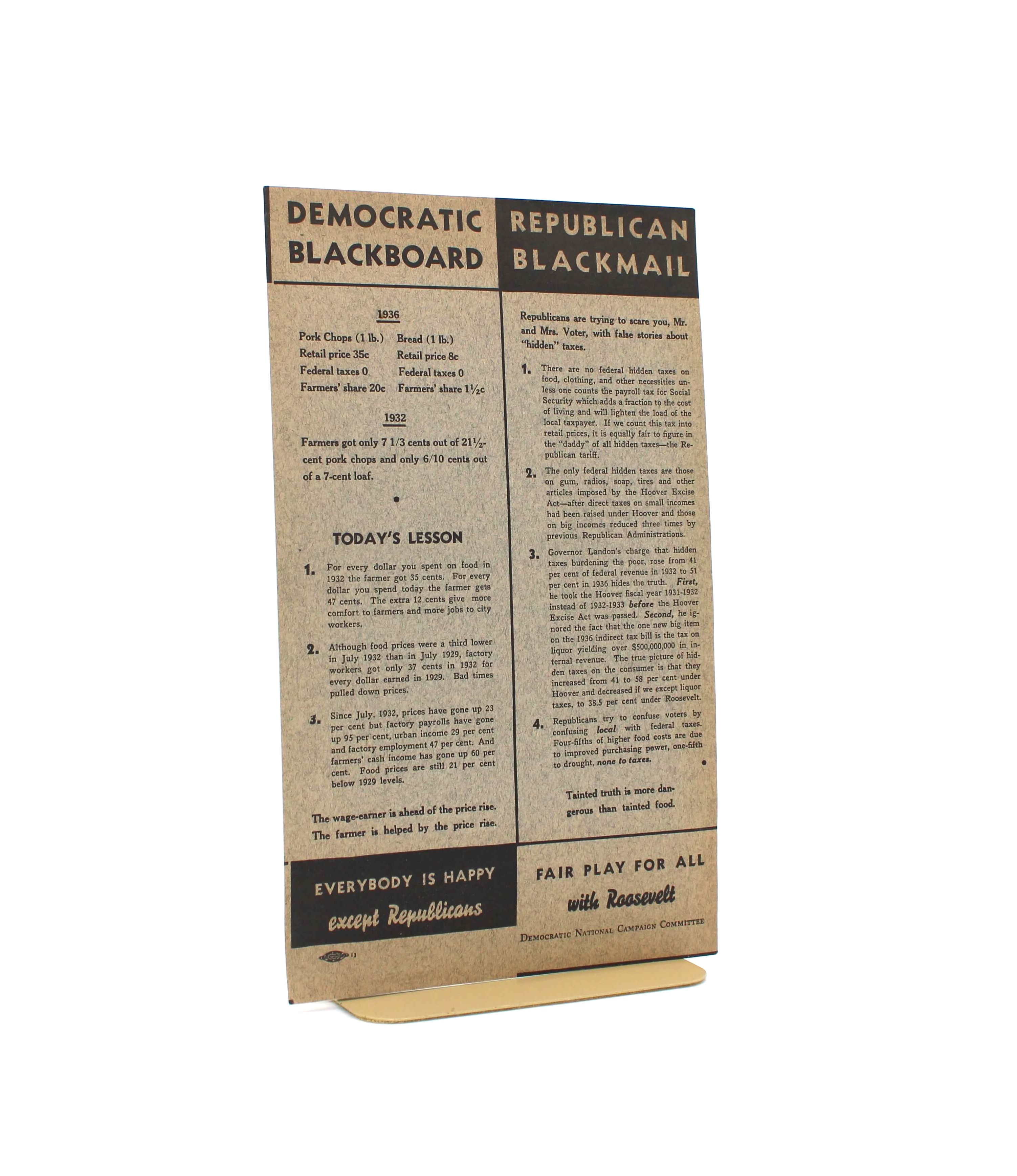 “Democratic Blackboard, Republican Blackmail” Broadside. From the Campaign to Reelect Franklin D. Roosevelt. Democratic National Campaign Committee. No Place, 1936.