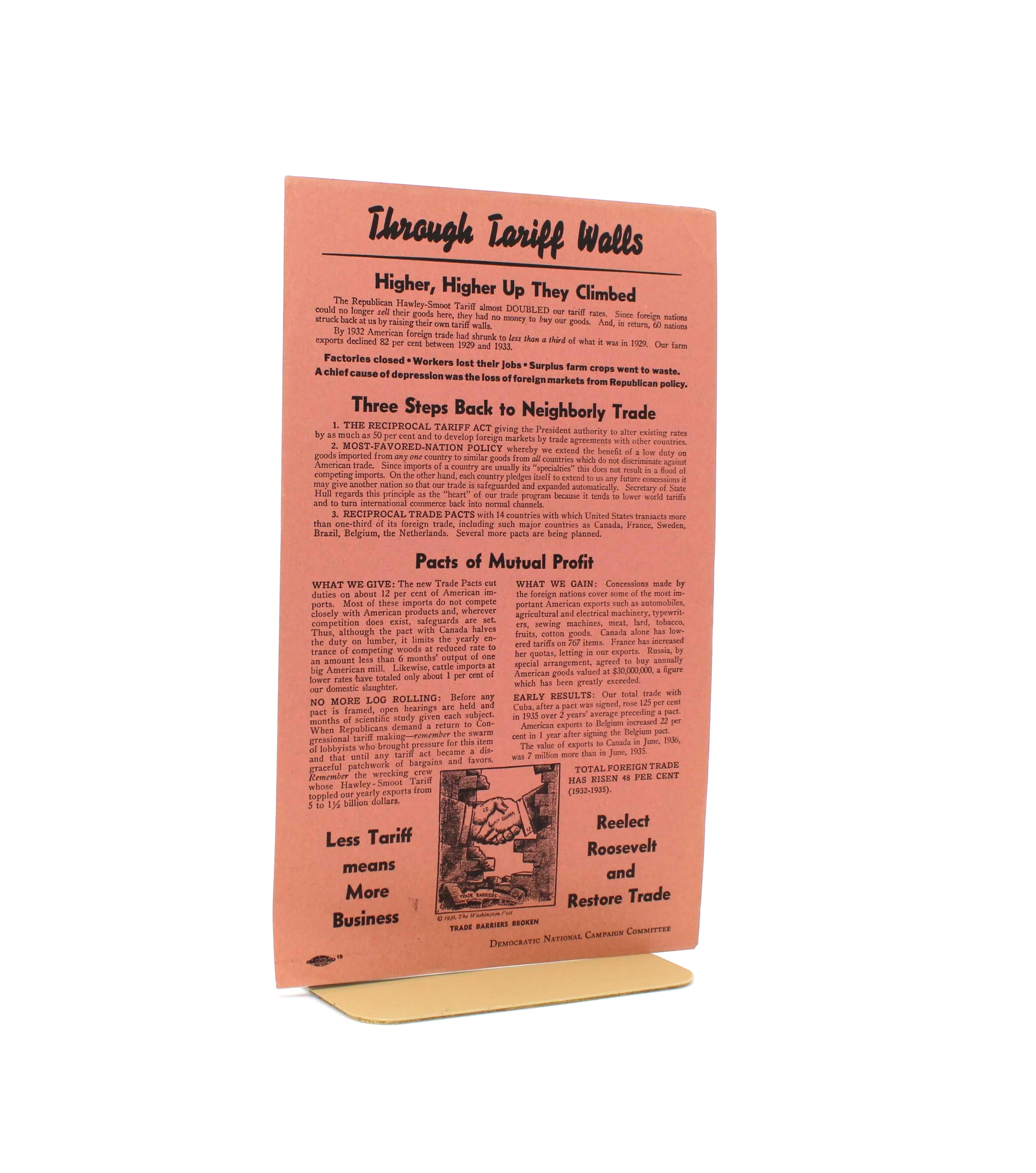 “Through Tariff Walls” Broadside. From the Campaign to Reelect Franklin D. Roosevelt. Democratic National Campaign Committee. No Place, 1936.