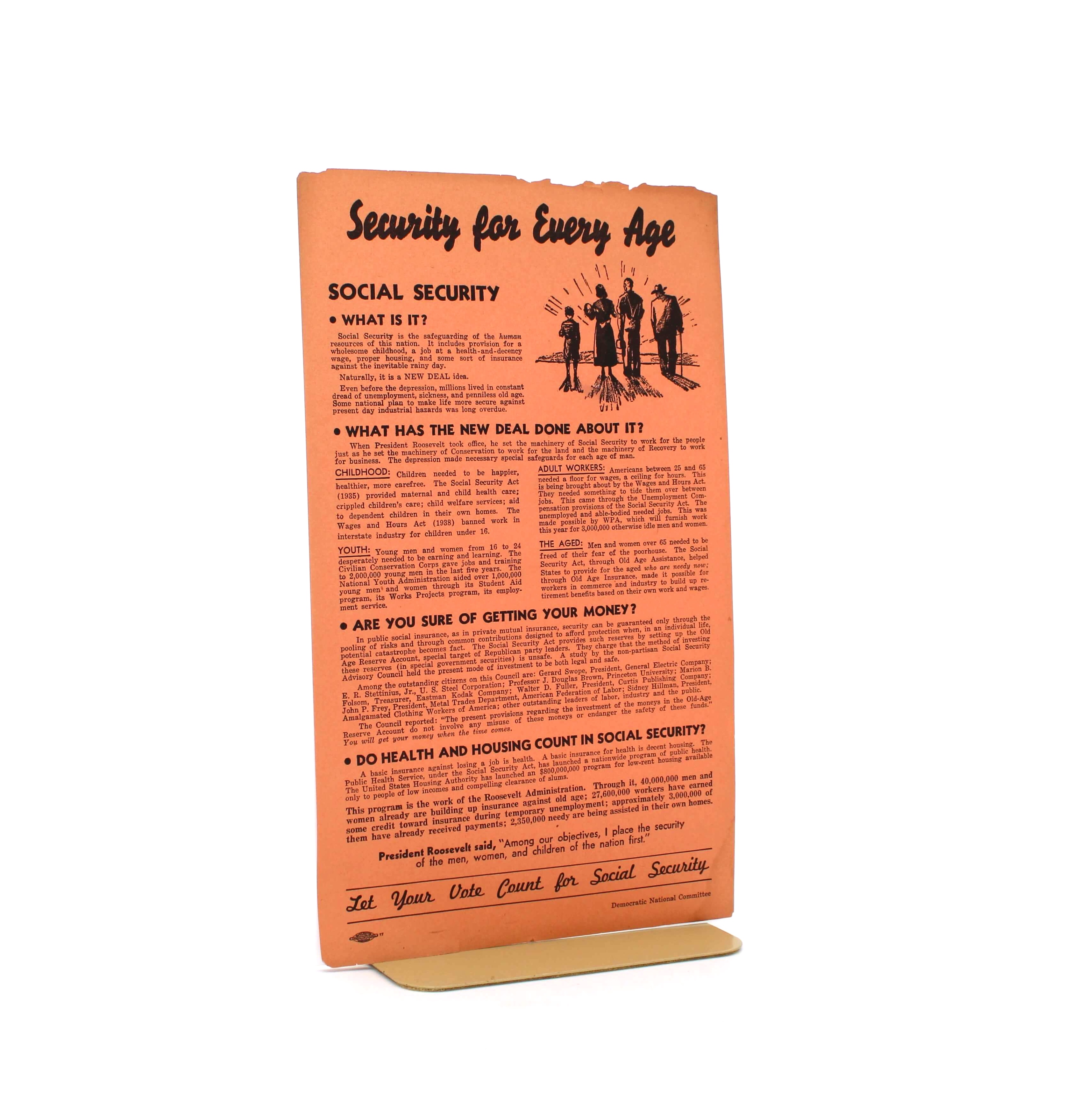 “Security for Every Age” Broadside. From the Campaign to Reelect Franklin D. Roosevelt. Democratic National Campaign Committee. No Place, 1936.
