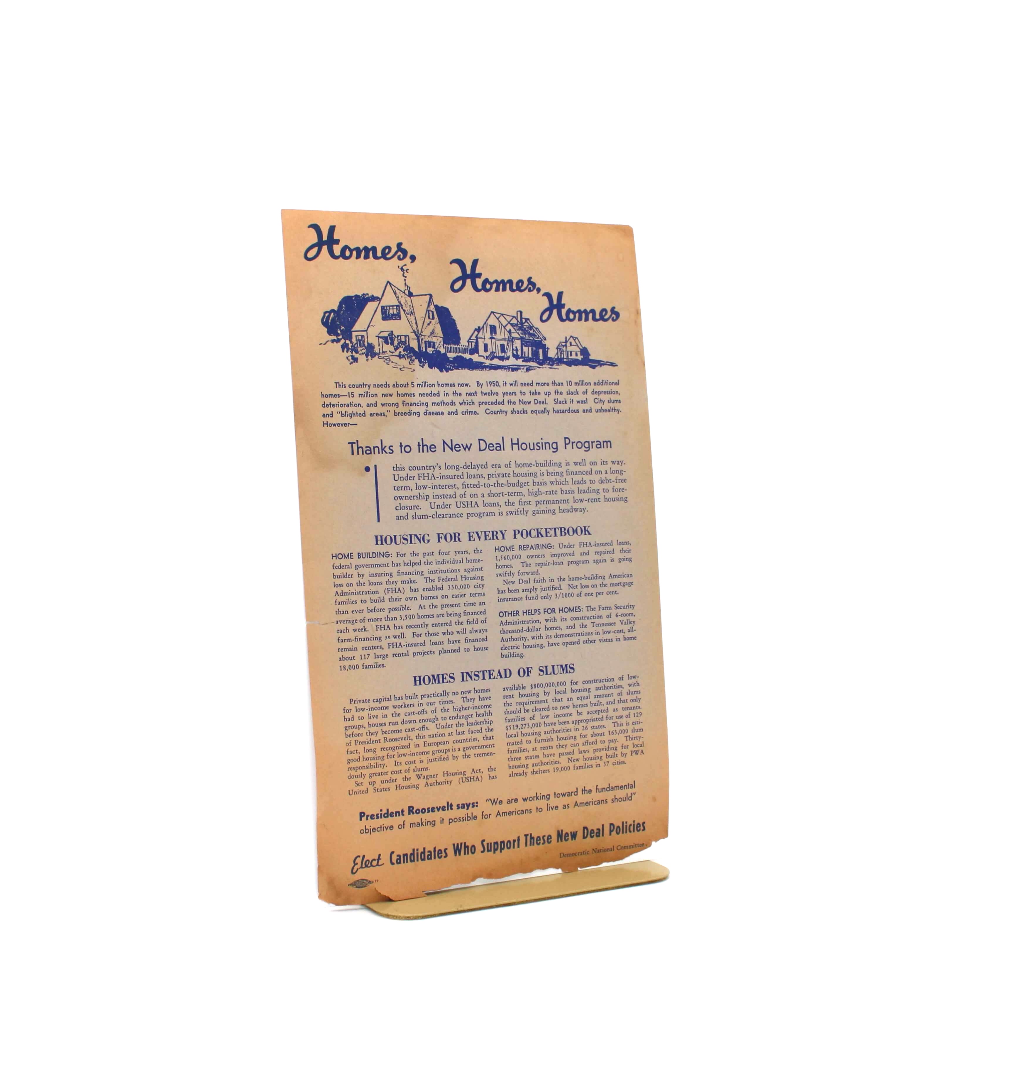 “Homes, Homes, Homes” Broadside. From the Campaign to Reelect Franklin D. Roosevelt. Democratic National Campaign Committee. No Place, 1936.