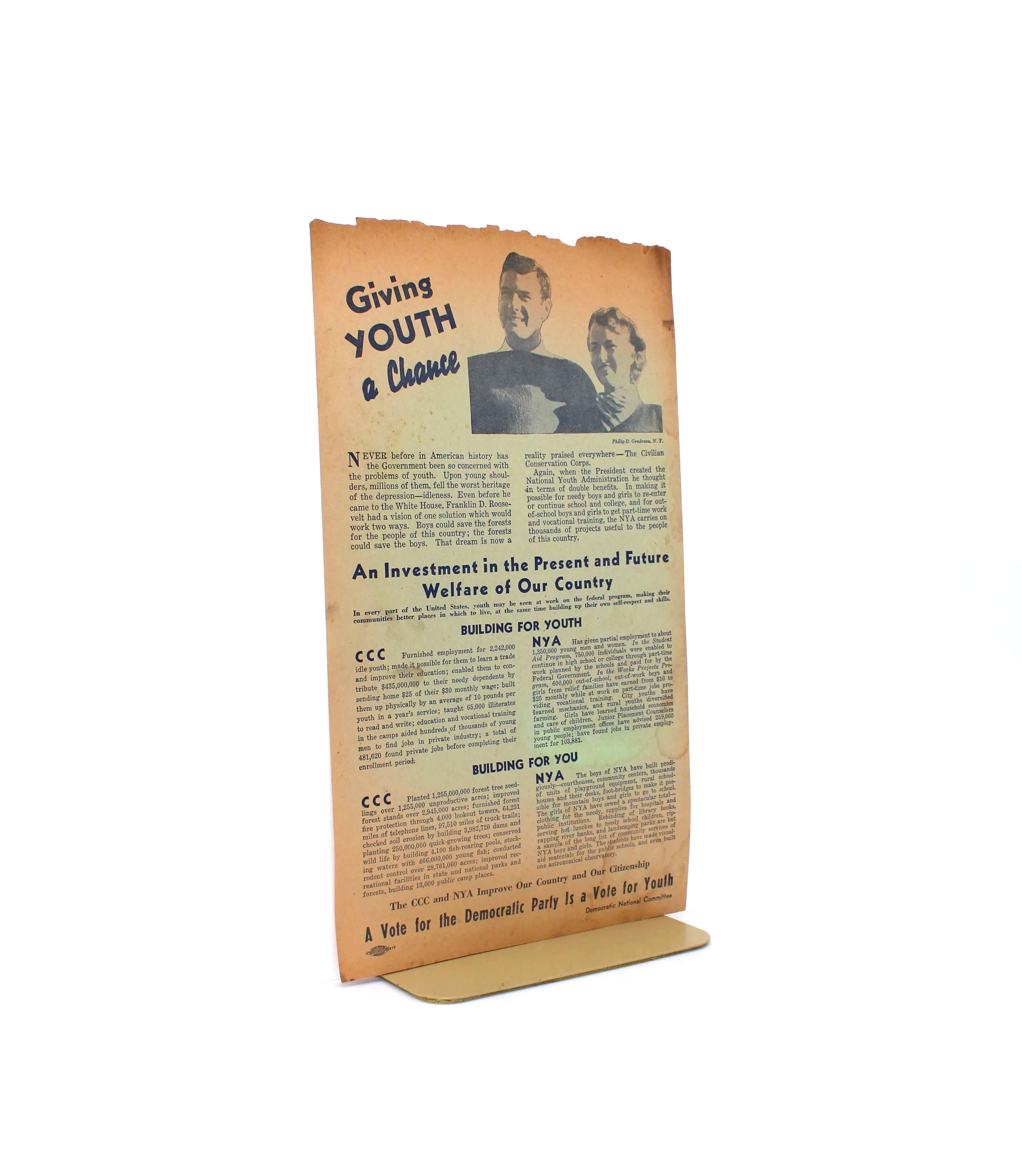 “Give Youth a Chance” Broadside. From the Campaign to Reelect Franklin D. Roosevelt. Democratic National Campaign Committee. No Place, 1936.