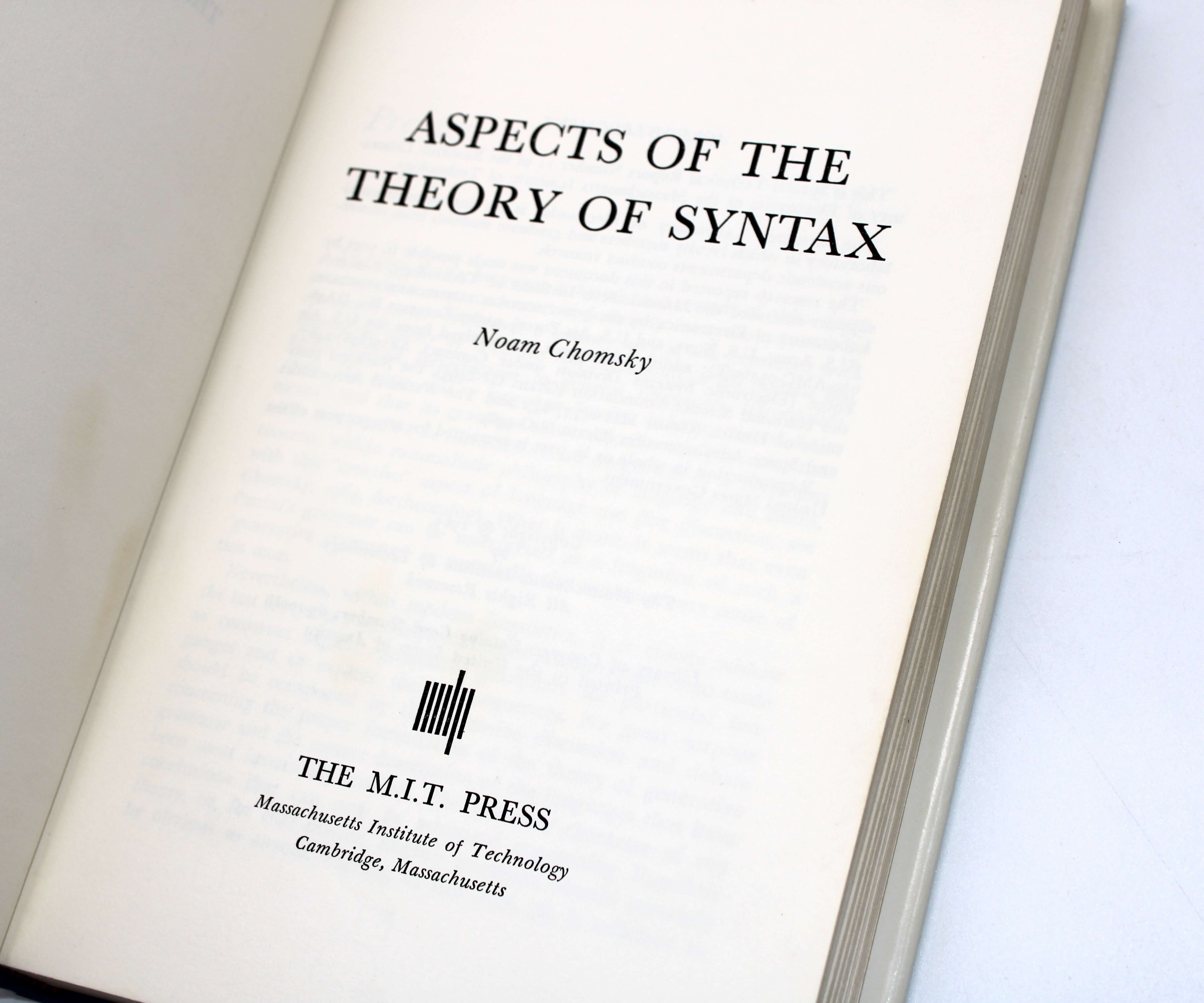 Aspects of the Theory of Syntax. By Noam Chomsky. First Edition