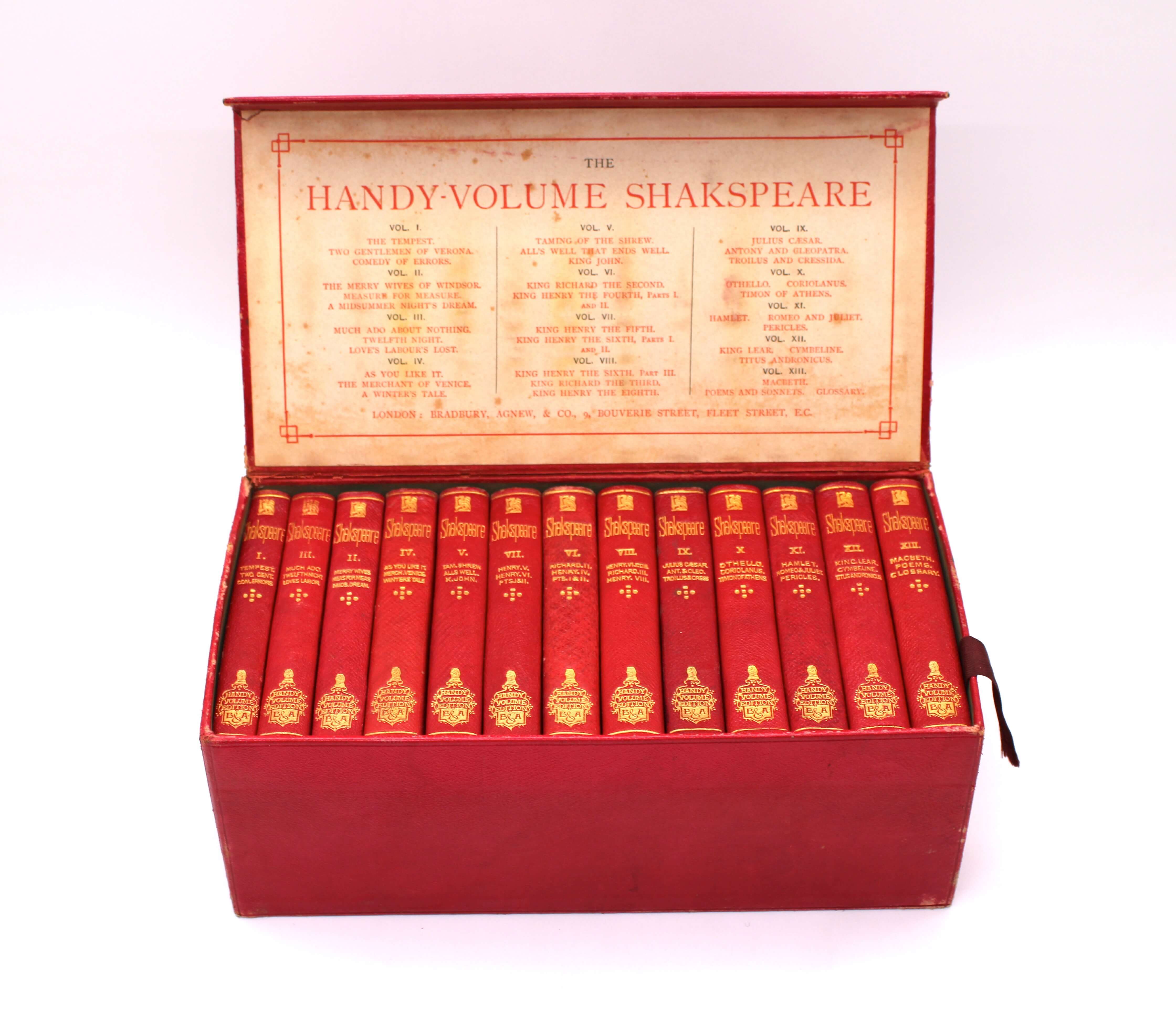 The Handy-Volume Shakspeare. By William Shakespeare. Handy-Volume Set. Thirteen Volumes. Bradbury, Agnew, & Co. London, Circa 1870.