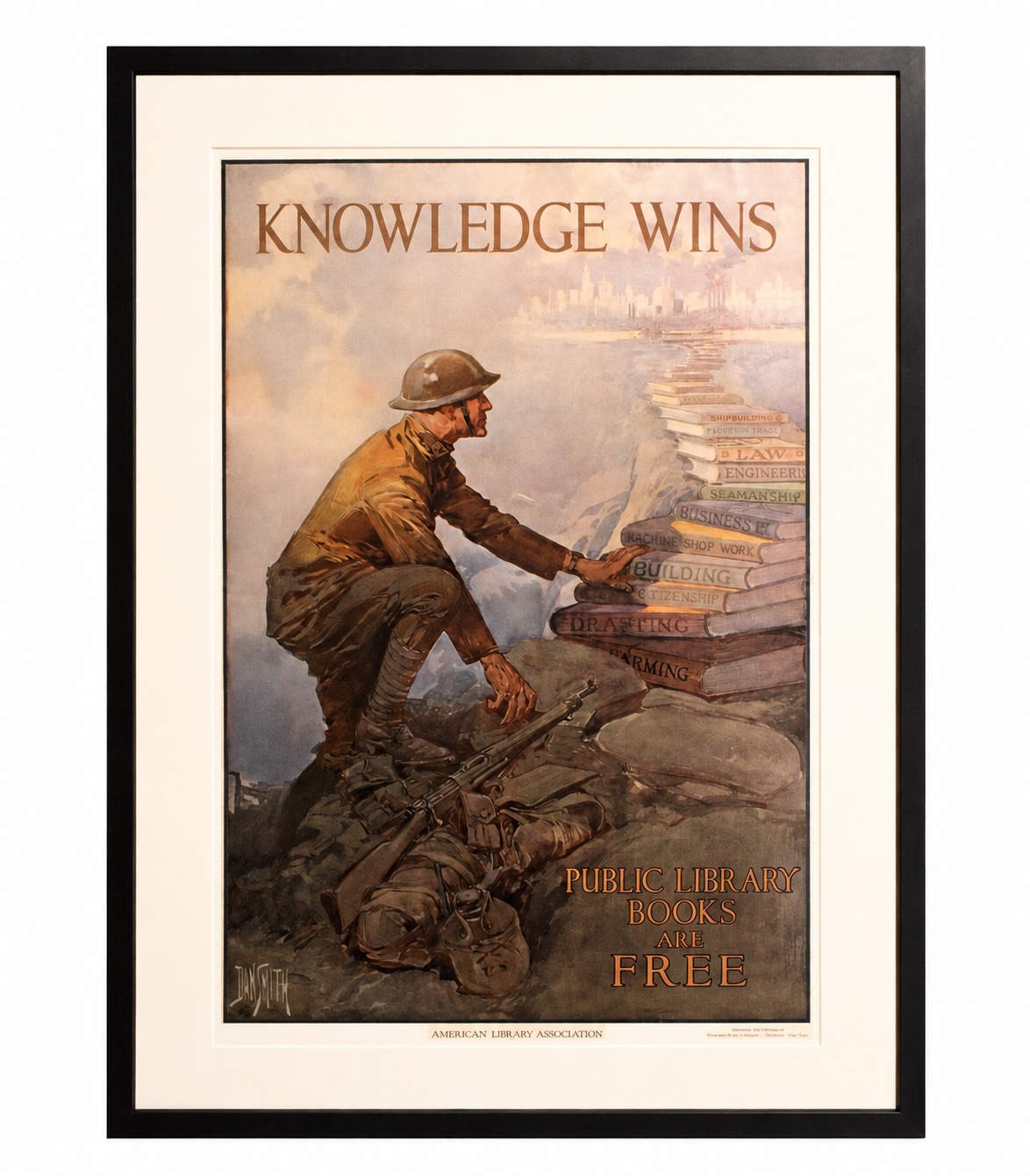 Knowledge Wins. Original Poster. By Dan Smith. Issued by the American Library Association. Thomsen-Ellis Company. Baltimore, Circa 1918.